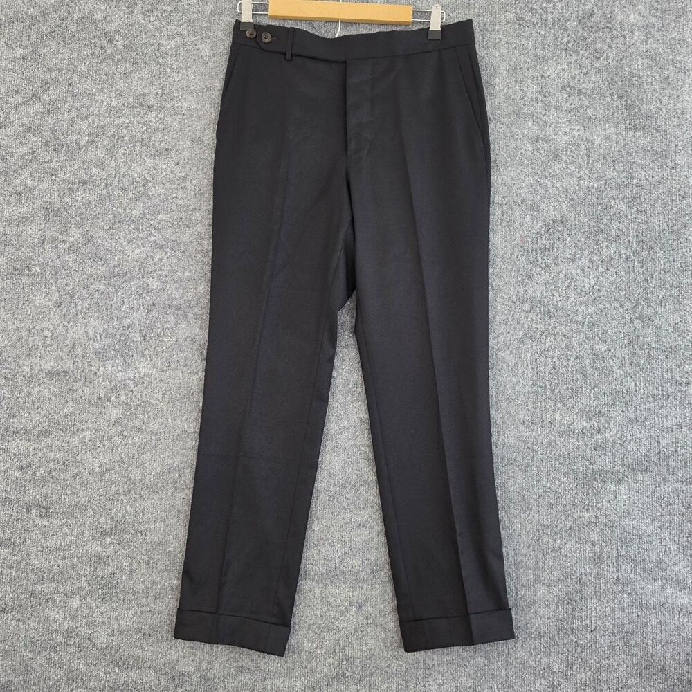 Rota Pantolini Pants Mens 46 Black Virgin Wool Cuffed Trousers Dressy Work Italy